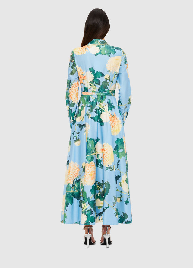 Exclusive Leo Lin Zara Shirt Midi Dress in Hydrangea Print in Cornflower Blue