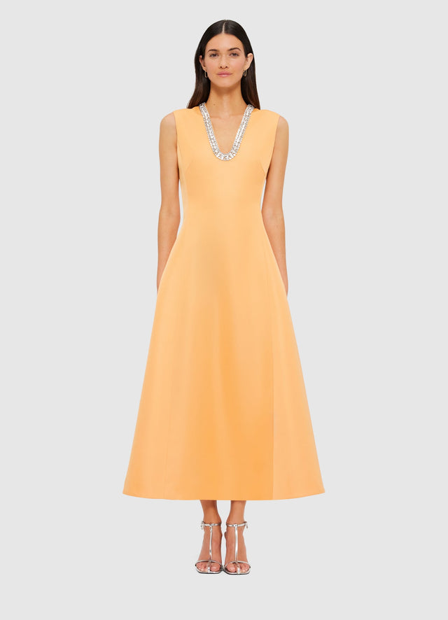 Exclusive Leo Lin Nicola Embellished Midi Dress in Ochre