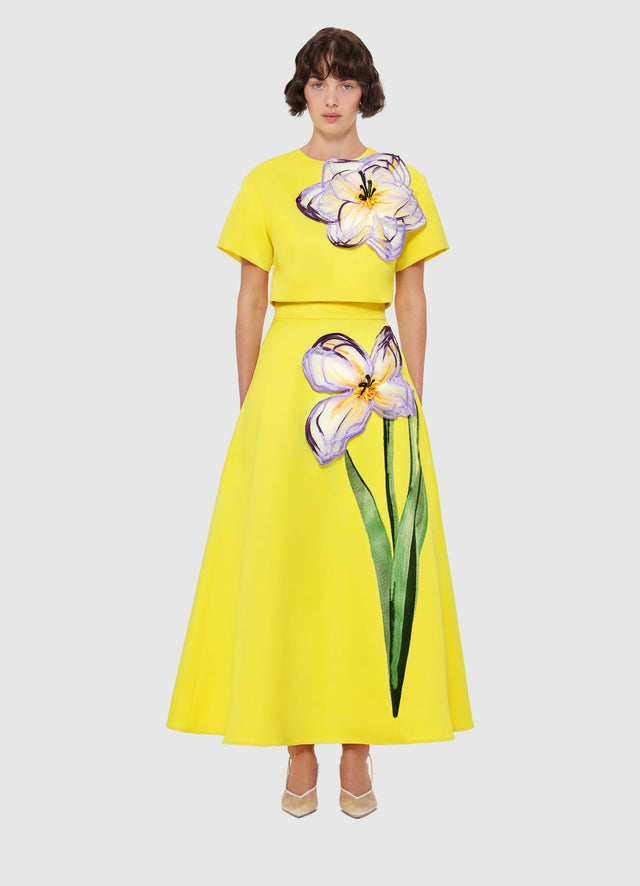 Exclusive Leo Lin Rafaela Appliqué Floral Maxi Skirt - Iris Print in Yellow