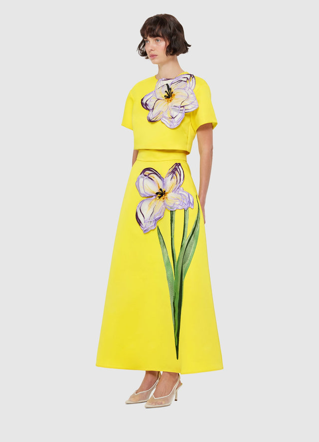 Exclusive Leo Lin Rafaela Appliqué Floral Maxi Skirt - Iris Print in Yellow