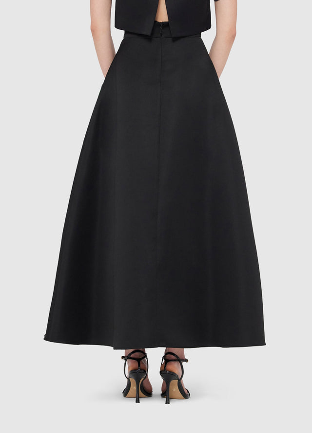 Exclusive Leo Lin Rafaela Appliqué Floral Maxi Skirt in Iris Print in Ebony