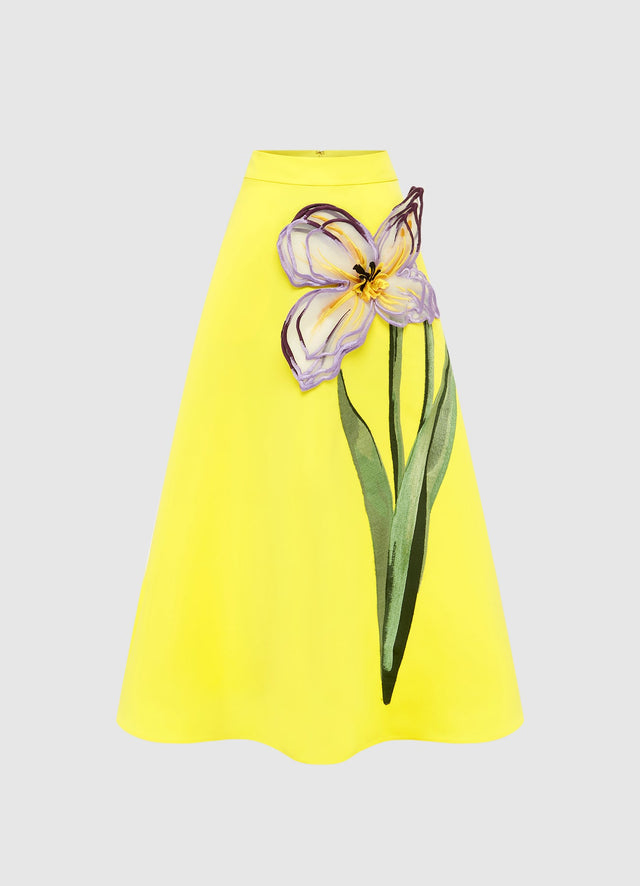 Exclusive Leo Lin Rafaela Appliqué Floral Maxi Skirt - Iris Print in Yellow