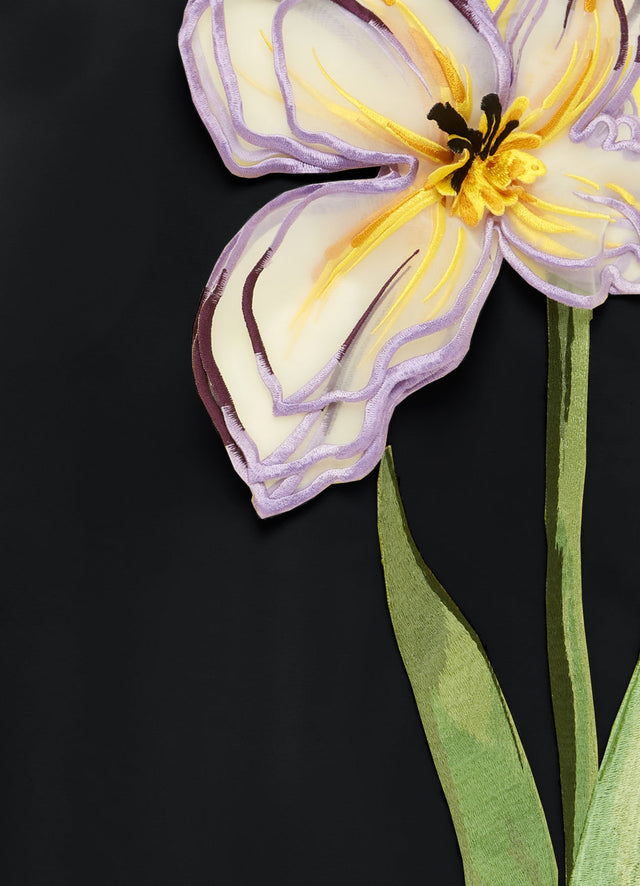 Exclusive Leo Lin Rafaela Appliqué Floral Maxi Skirt in Iris Print in Ebony