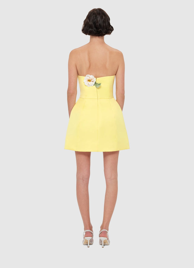 Exclusive Leo Lin Rosario Appliqué Floral Bustier Mini Dress in Sorbet Yellow