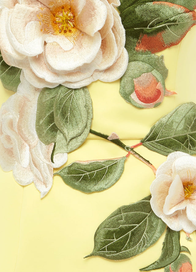 Exclusive Leo Lin Rosario Appliqué Floral Bustier Mini Dress in Sorbet Yellow