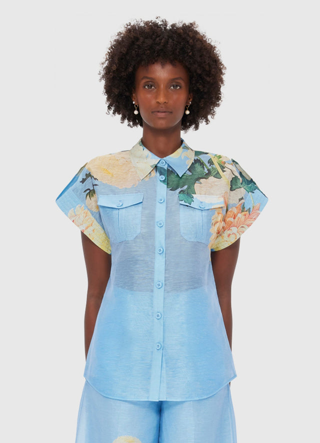 Exclusive LEO LIN Catarina Blouse - Hydrangea Print in Cornflower Blue