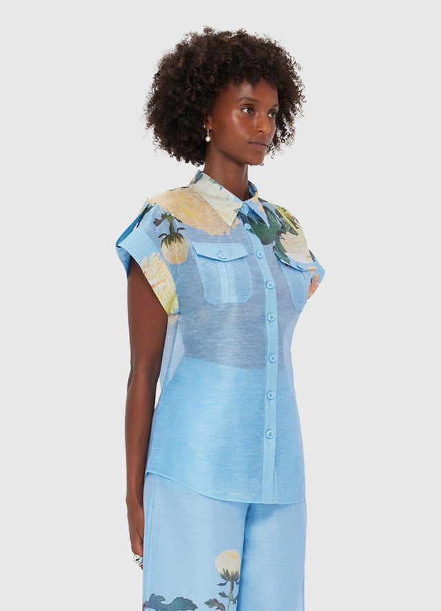 Exclusive LEO LIN Catarina Blouse - Hydrangea Print in Cornflower Blue