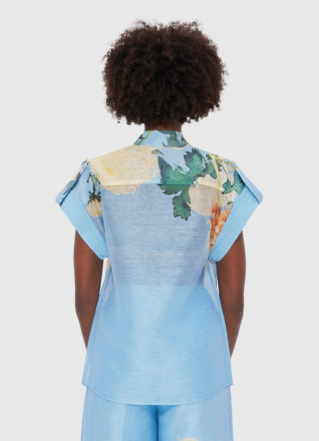 Exclusive LEO LIN Catarina Blouse - Hydrangea Print in Cornflower Blue