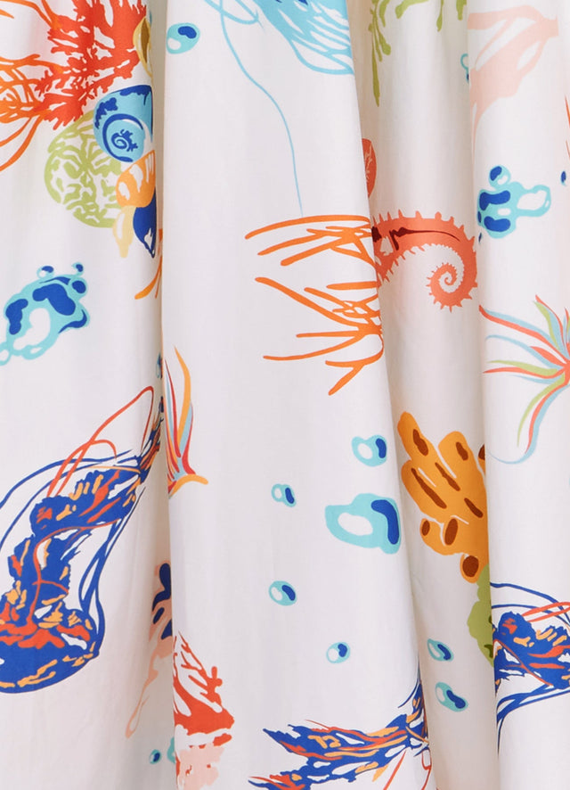 Exclusive Leo Lin Matilda Puff Sleeve Midi Dress in Twilight Print in White 