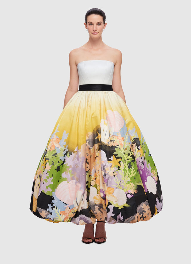 Exclusive Leo Lin Nadia Voluminous Gown in Neptune Print in Seashelll