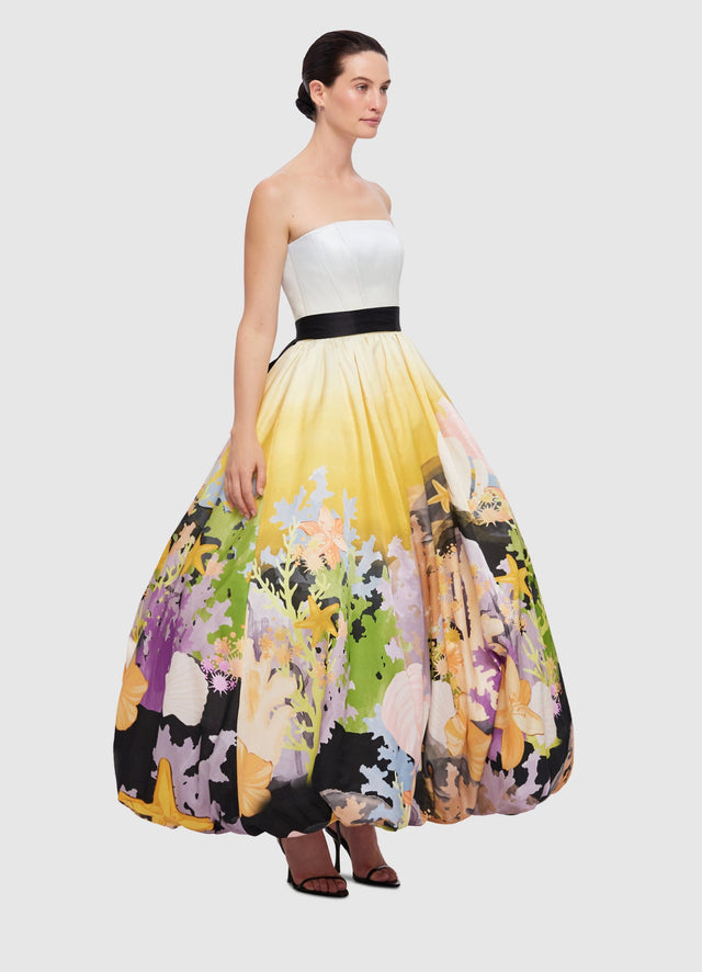Exclusive Leo Lin Nadia Voluminous Gown in Neptune Print in Seashell