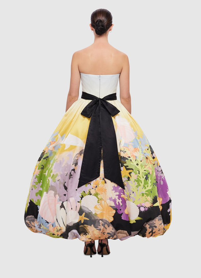 Exclusive Leo Lin Nadia Voluminous Gown in Neptune Print in Seashell