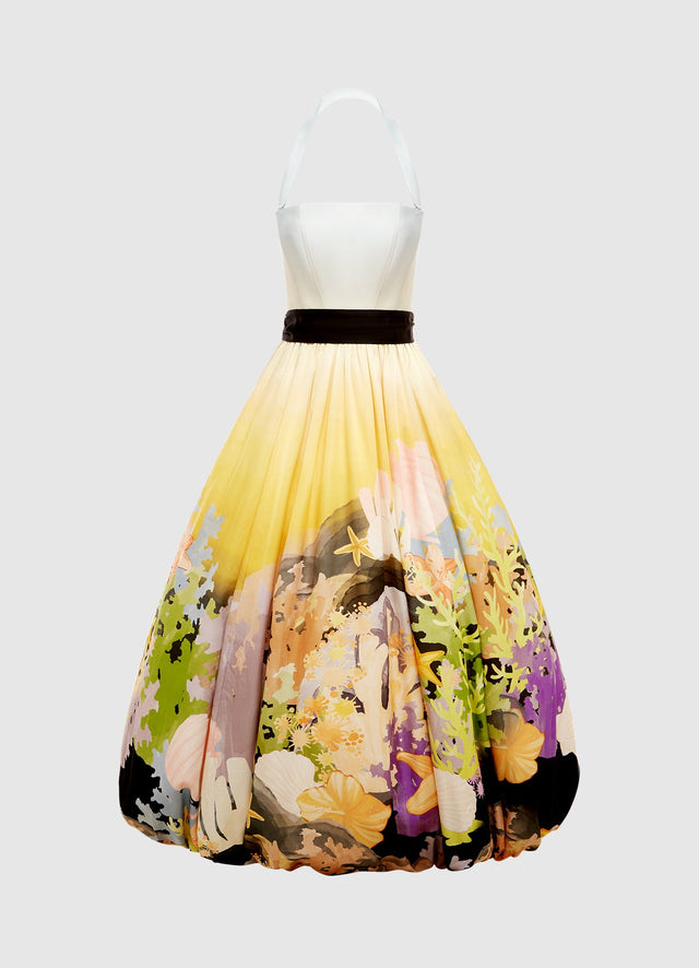 Exclusive Leo Lin Nadia Voluminous Gown in Neptune Print in Seashell