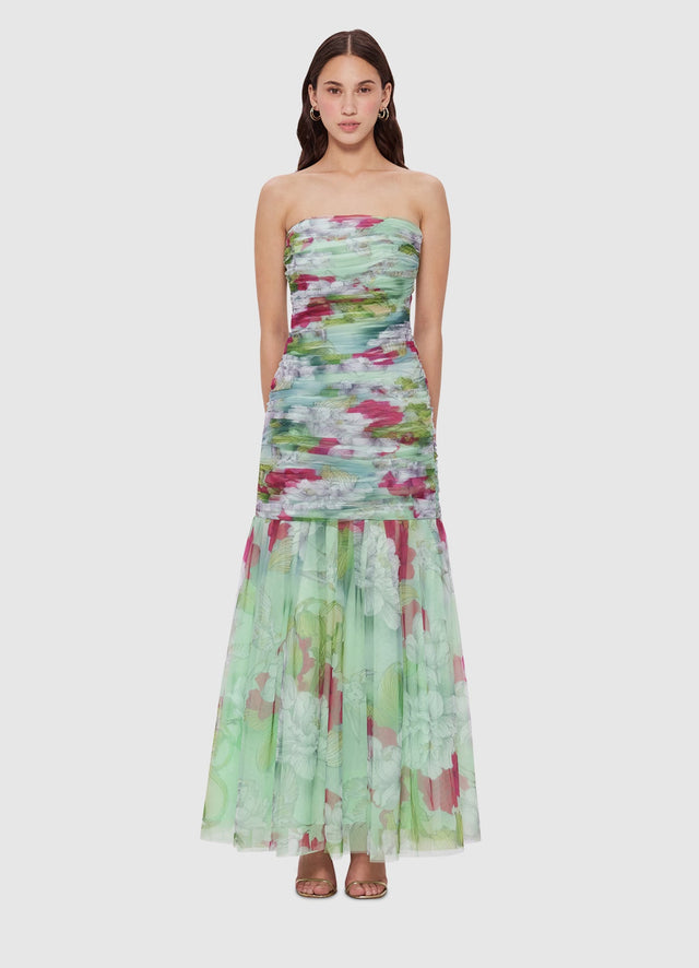 Exclusive Leo Lin Natalie Ruched Midi Dress in Swallow Print in Tranquility