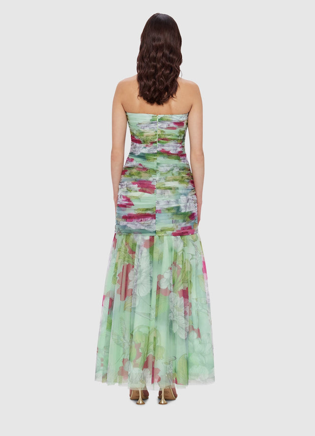 Exclusive Leo Lin Natalie Ruched Midi Dress in Swallow Print in Tranquility