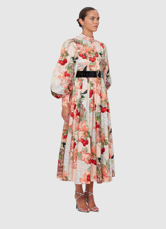 Exclusive Leo Lin Nellie Midi Dress in Azalea Print in Fortune