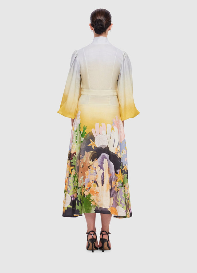 Exclusive Leo Lin Nellie Midi Dress in Neptune Print in Seashell