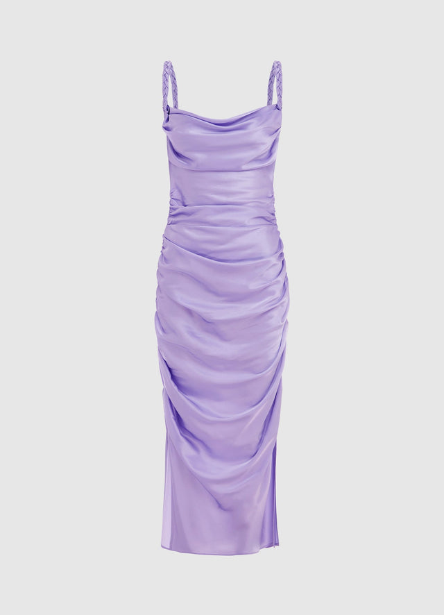 Exclusive Leo Lin Rachel Cowl Neck Slip Midi Dress in Lilac