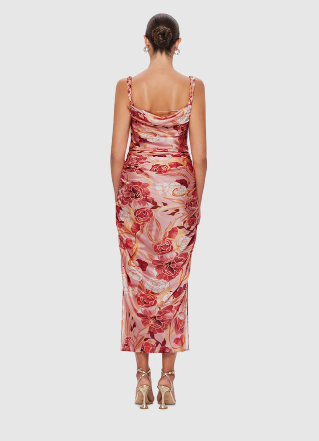 Exclusive Leo Lin Rachel Cowl Neck Slip Dress in Adorn Print in Passion