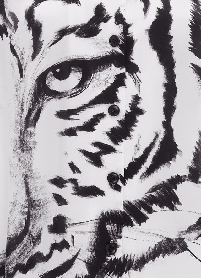 Exclusive Leo Lin Tina Silk Shirt in Tiger Print in White